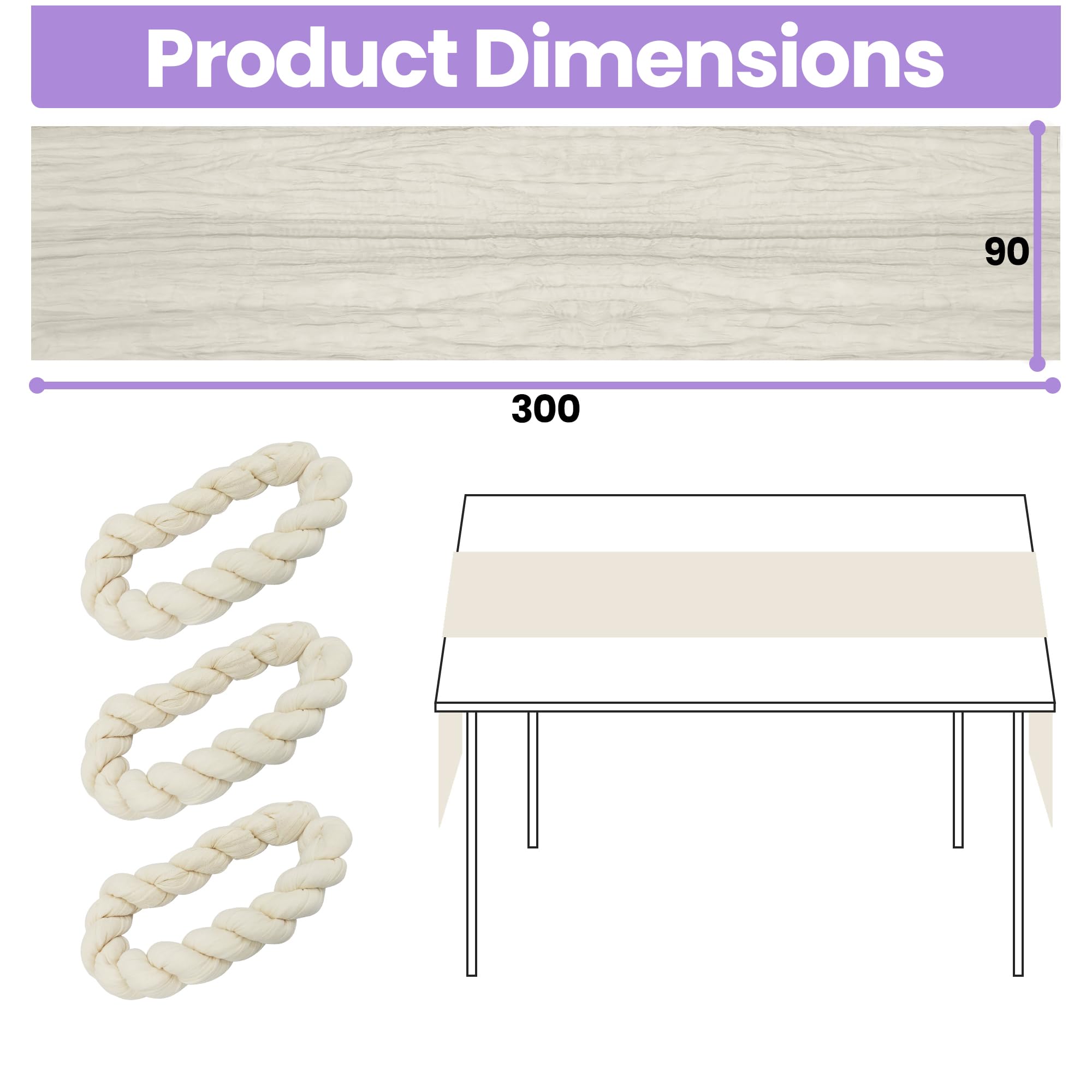 Event Decor Shop Lot de 10 chemins de table en étamine transparente - 90 x 300 cm - En polyester froissé - Pour salle à manger romantique, mariage, banquet, hôtel, restaurant et décoration d'intérieur