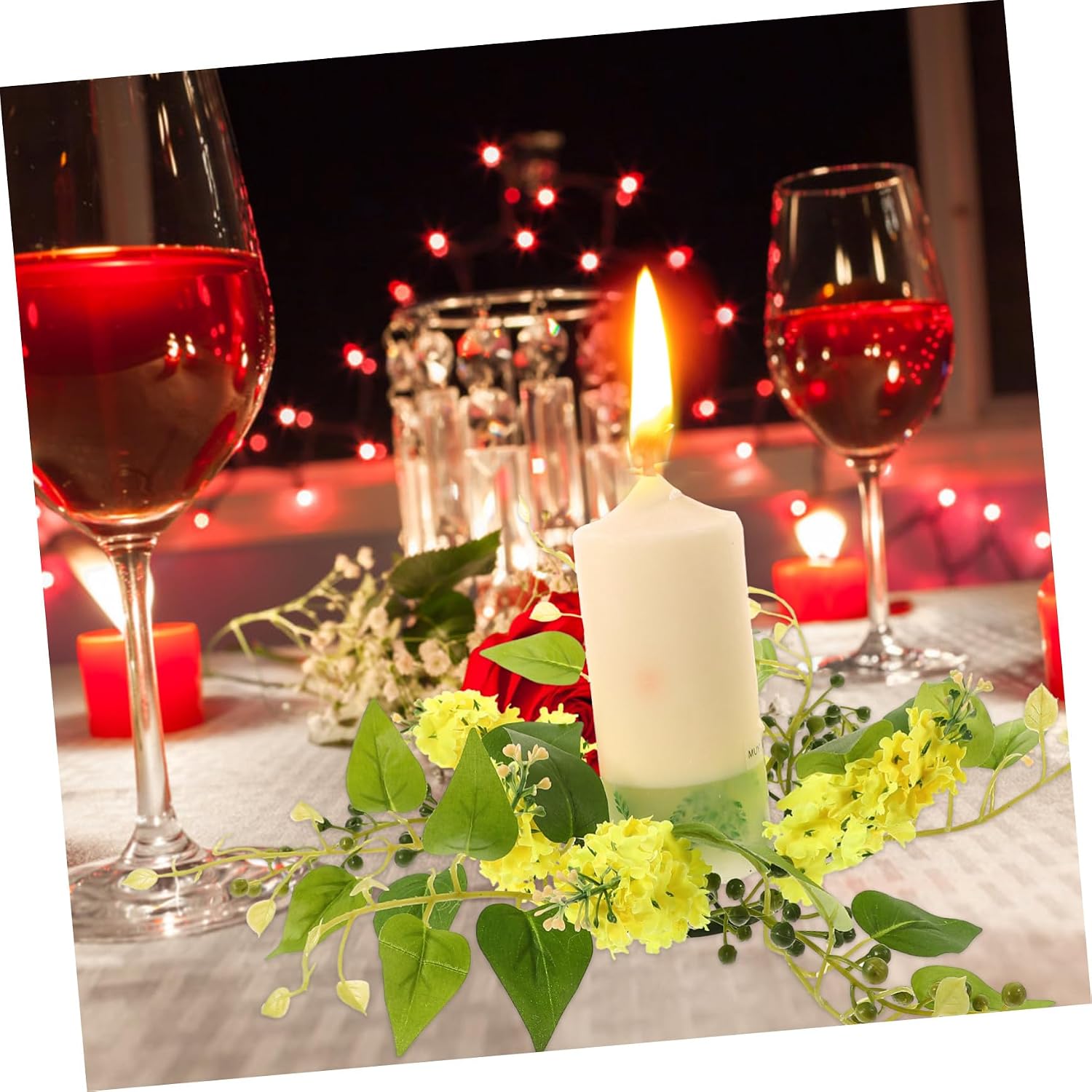 Artificial Hyacinth Candle Ring Floral Wreath for Wedding Birthday Valentine S Day Table Decoration Rustic Yellow Faux Flower Candleholder Lightweight and Home Party Centerpiece