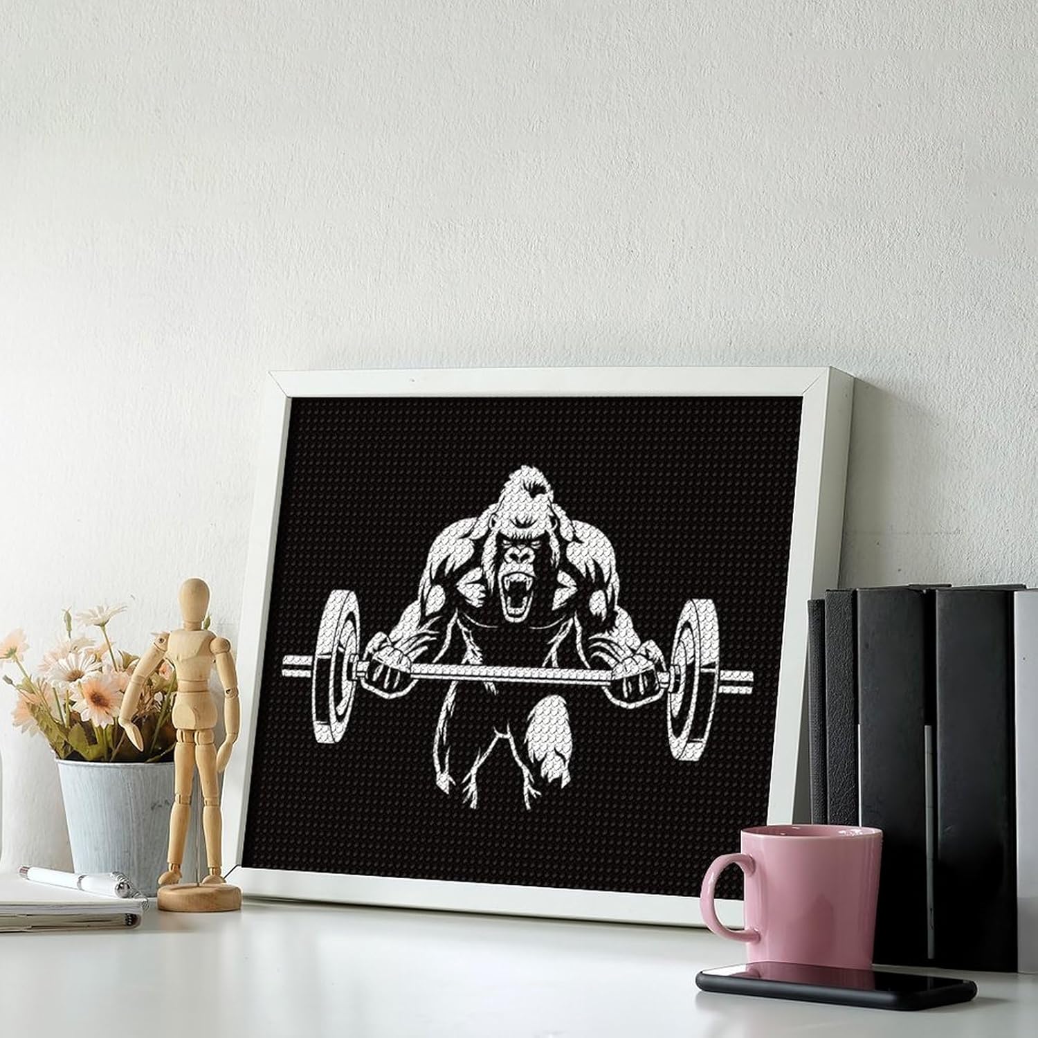 TEERMLLQWA Exercise Gorilla Weightlifting Diamond Art Painting Art Kits Diamond Art Painting Diamond Art Kits 5D Diamond Art Painting Kits DIY Diamond Art for Home Wall Decor 16"x20"