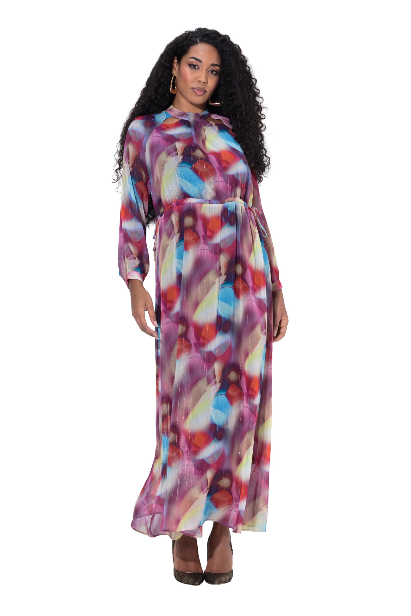 Ulla Popken Damen große Größen Übergrößen Plus Size Maxi-Abendkleid, doppellagig, Langarm 842719