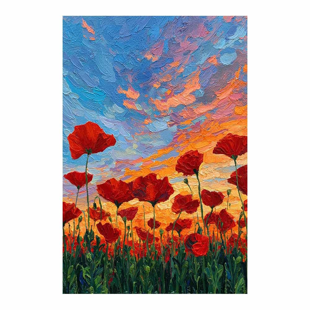 Hoqiu Multicolor Botanical Wall Art Poppies Sunset Landscapes S S S Pictures, Print Canvas Poster Decor For Living Room, Bathroom Canvas Art, For Bedroom Home Decoration.(Multicolor)-80X120cm Unframed