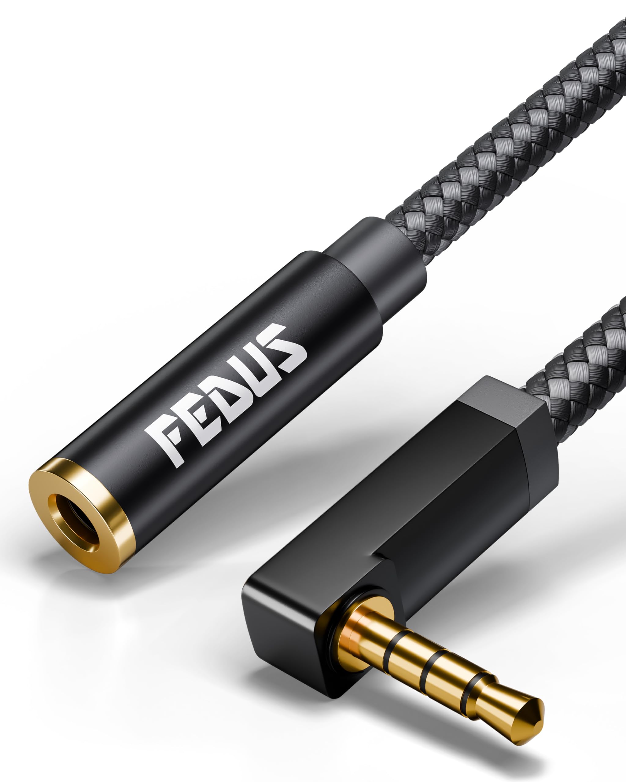 FEDUS 3.5 Mm Male To Female Aux Extension Audio Cable With Microphone Nylon Braided Trrs 4 Pole Stereo Audio Extender Cord Aux Cable For Car,Aux Cable For Speakers,Earphone Headphone,Phone 5M Gray