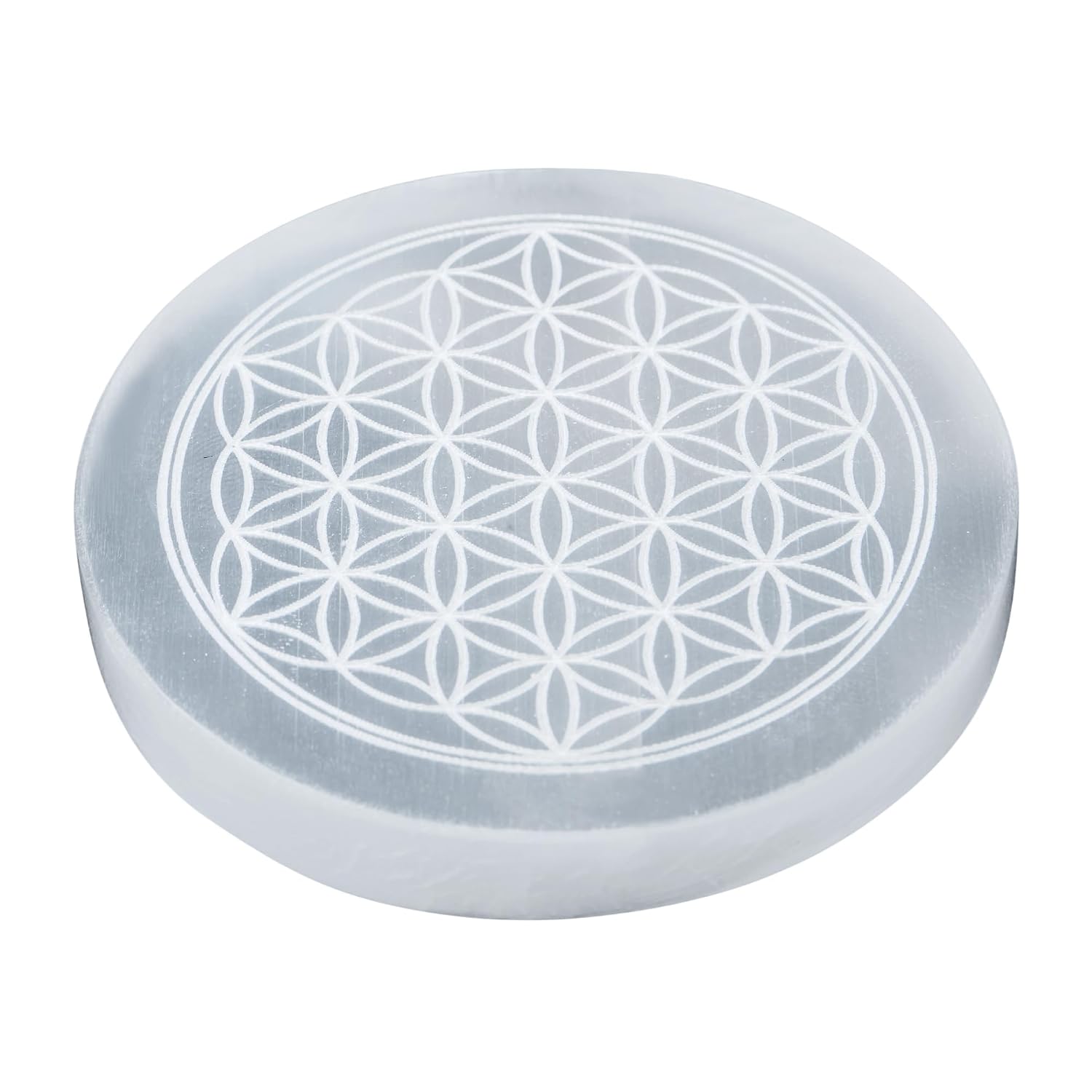 ANAYA AGATE Selenite Charging Plate with Flower of Life Design - 4" Engraved Healing Crystal Charger | Round Disc Plate for Home, Office, Table Decor | Amplify Energy, Crystals...