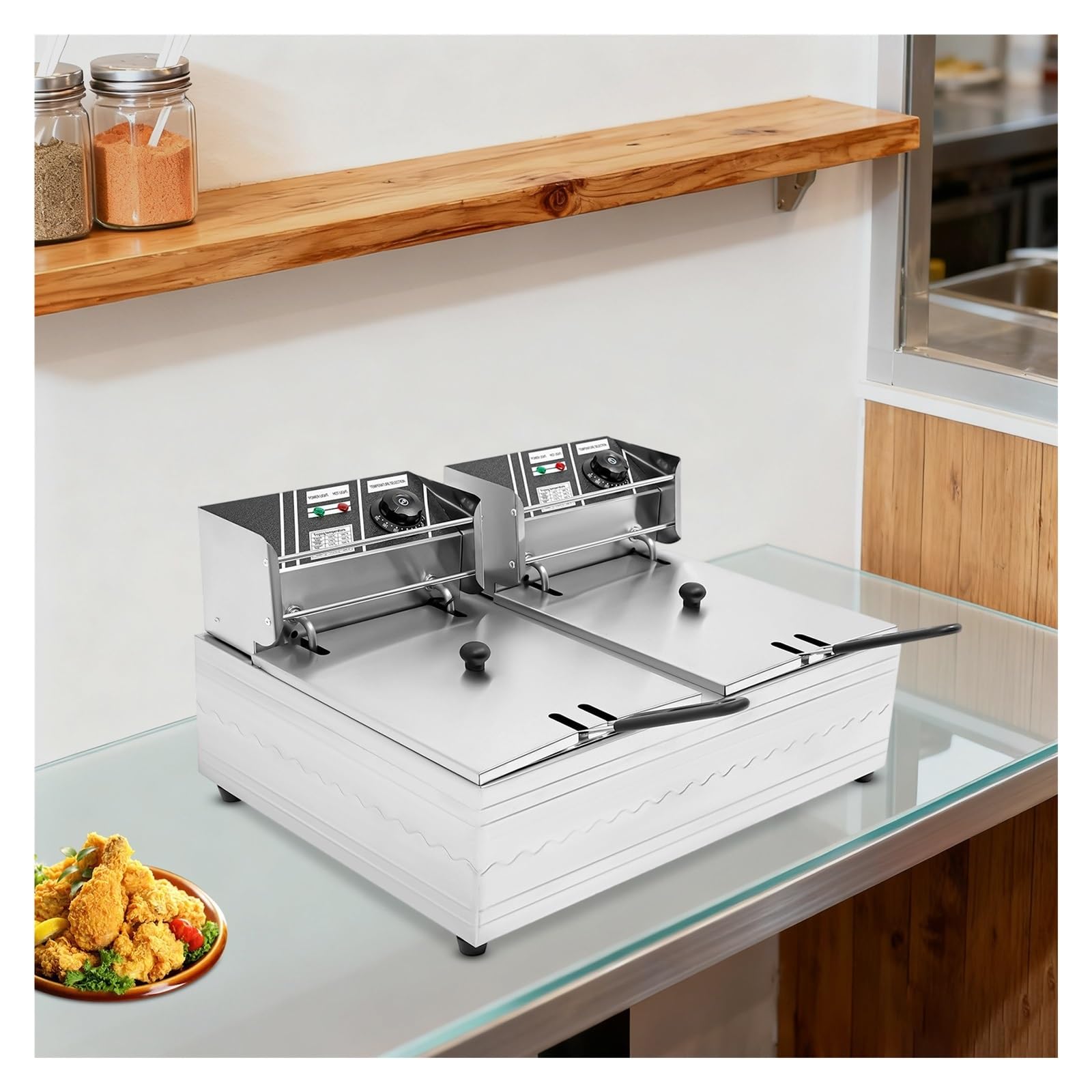Freidora De Doble Tanque For Patatas Fritas, 12 L, Tubo Calefactor 5 Anillos Calentamiento RáPido
