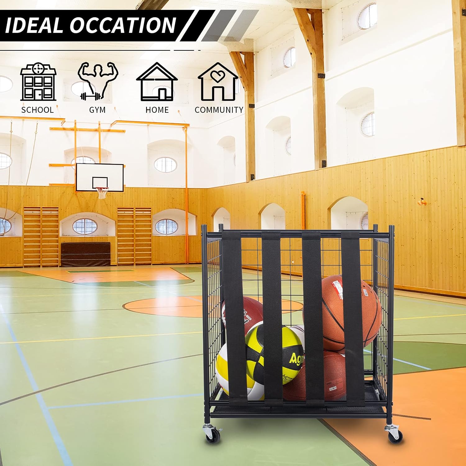 Oududianzi Ball Storage, Rolling Sport Balls Cart, Ball Organizer for Garage, Garage Organizer Sport Rack, Ball Basket Storage with Elastic Straps, Garage Sports Equipment Organizer for Kinds Balls : Sports & Outdoors