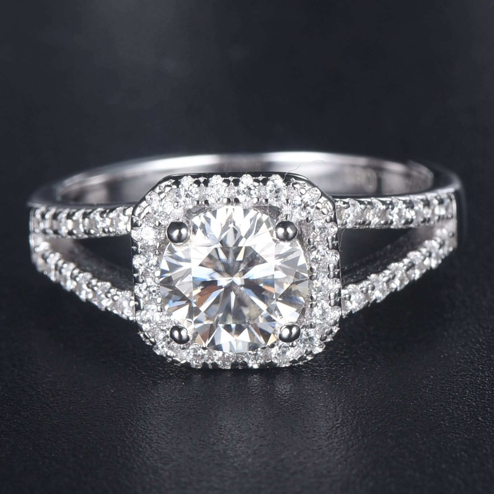 WXKAGF Ringe für Damen, Vintage, einzigartige Eheringe für Damen, Halo-Design, 4 Zinken, Silber mit weißem, rundem, brillantem Moissanit-Sterlingsilber