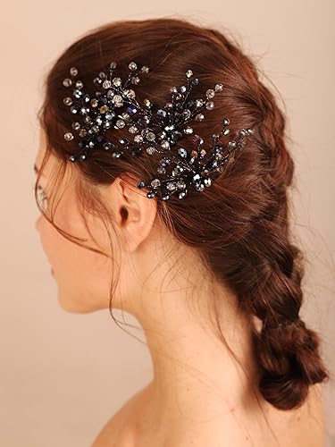 Miniatura 3 de Kercisbeauty Juego de horquillas de cristal negro para boda para mujeres y niñas, juego de piezas de pelo de fiesta temática hechas a mano de color
