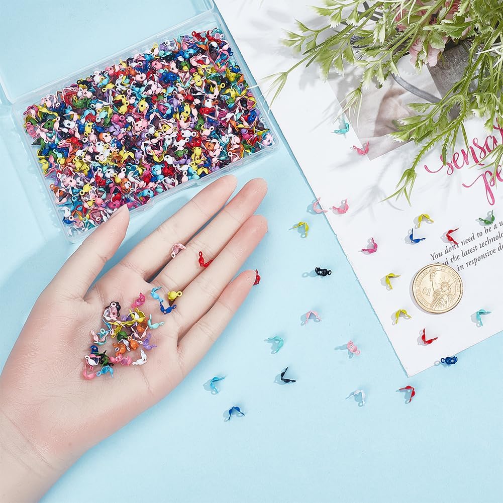 1000Pcs Bead Tip Cover Jewelry Bead Covers Small Colorful Assorted Iron 4 x 8cm Fold Over Crimp Metal Calotte Terminators Knot Cords Ends for Jewelry Necklaces Bracelets DIY Making Crafts