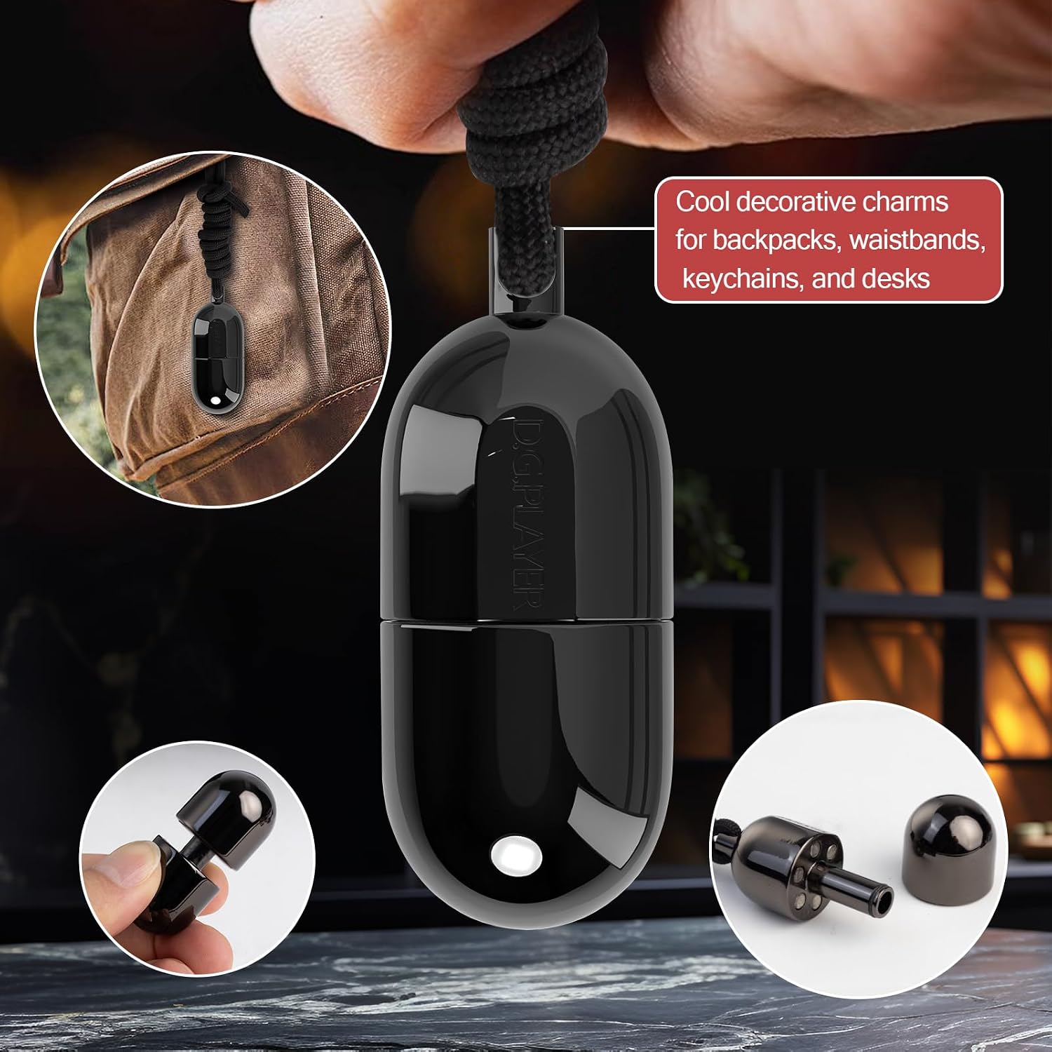 D.G. PLAYER Fidget Toys Adults: Premium Capsules Metal Magnetic Fidget Slider Cliker– Spin, Push, Wear as Pendant – Ultimate Stress Relief & Focus Enhancer for Busy Hands(Black)