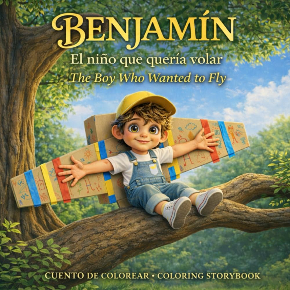 Benjamín, el niño que quería volar: Un cuento de colorear infantil bilingüe (Español–Inglés) sobre creer en uno mismo
