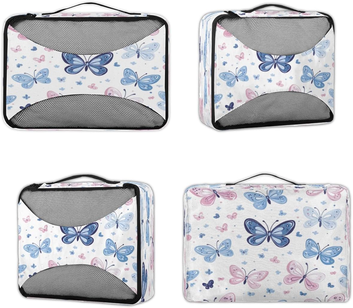 Watercolor Butterfly Pattern 4 Set Packing Cubes Packing Cubes for Women Lightweight Travel Essential Bag Clothes Carry on Suitcase Bags for Accessories Essentials