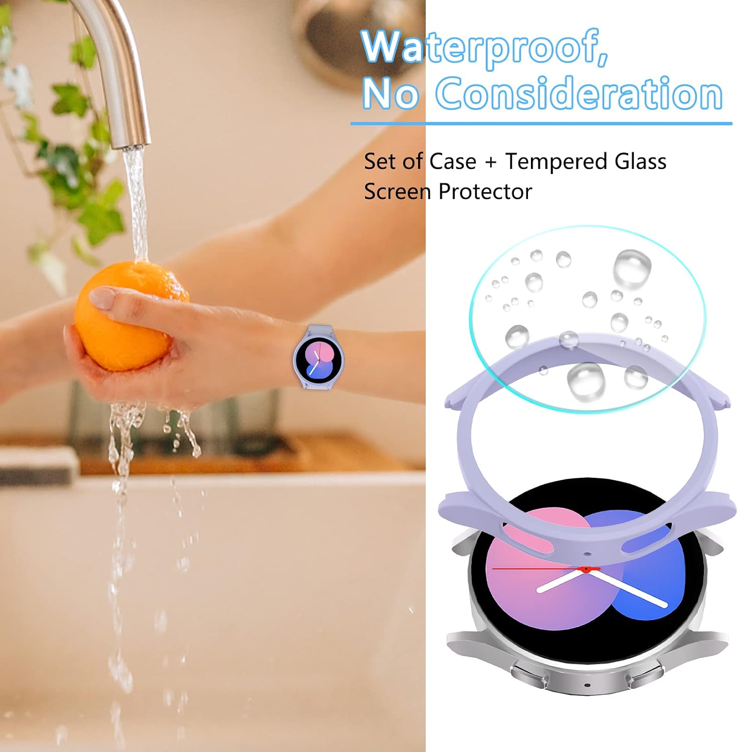 [6+8] Pack for Samsung Galaxy Watch FE/Galaxy Watch 5/Galaxy Watch 4 40mm Screen Protector Case, Hard PC Protective Bumper Shell + Anti-Fog Tempered Glass Film, Waterproof Face Cover Set