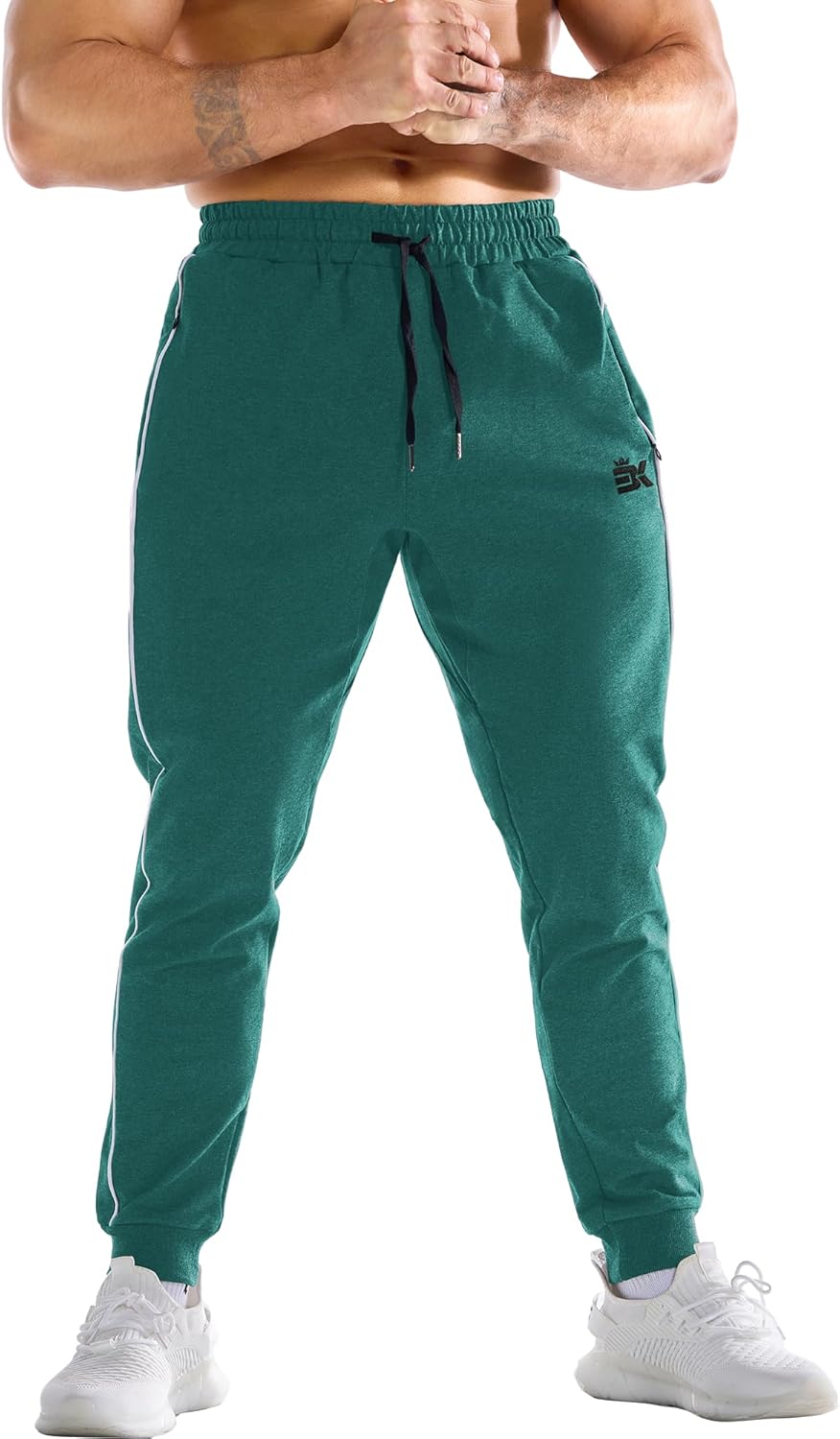 BROKIG Men's Stripe Gym Joggers Pants, Causal Slim fit Tapered Workout Sweatpants with Zipper Pocket - Image 2