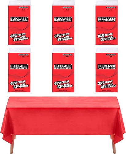 Paquete de 6 manteles de plástico desechables de alta calidad, 54 x 108 pulgadas, manteles de plástico para fiestas, mantel desechable para mesa