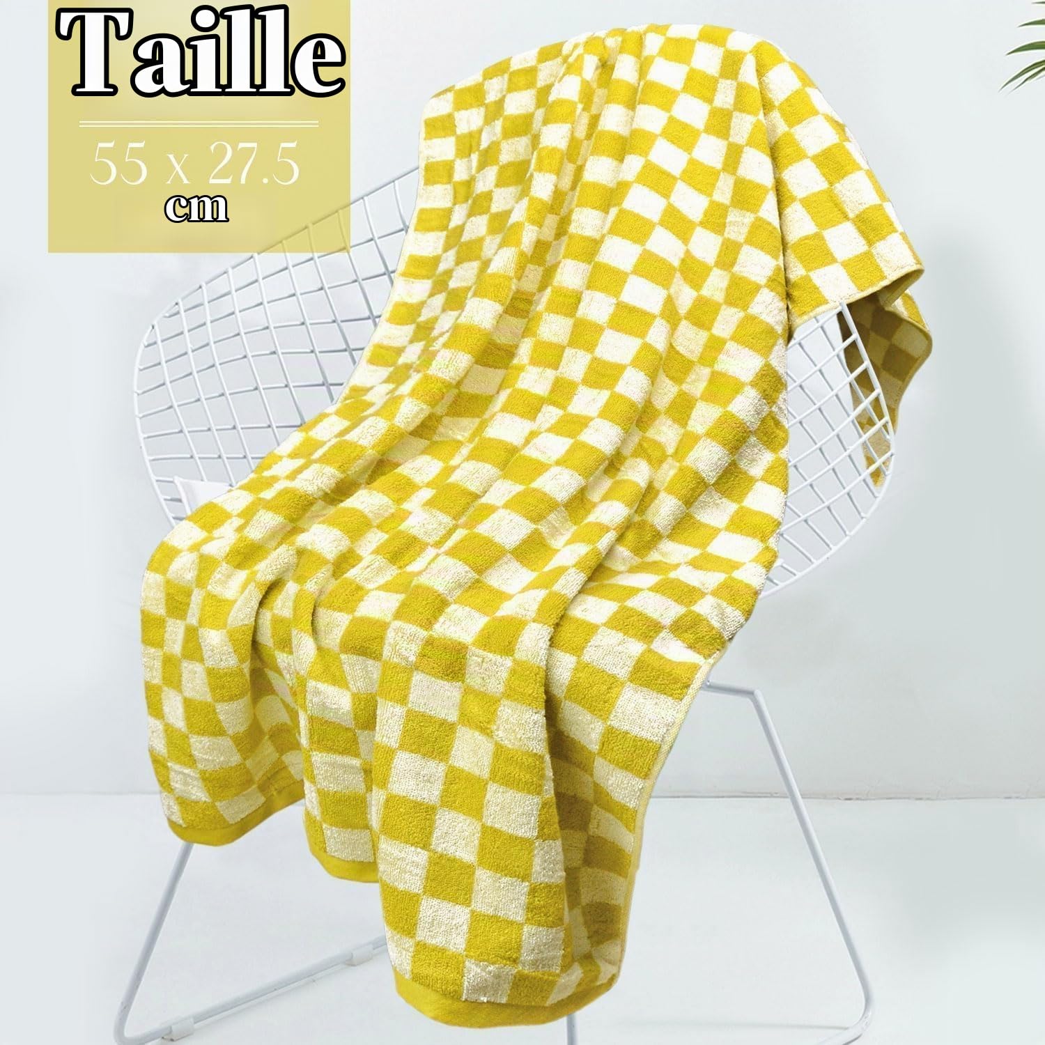 Jacquotha Lot de 2 grandes serviettes de bain à carreaux jaunes et lilas, douces et colorées, pour salle de bain, spa, grandes serviettes de douche de 140 x 69,8 cm, fines à séchage rapide pour plage,