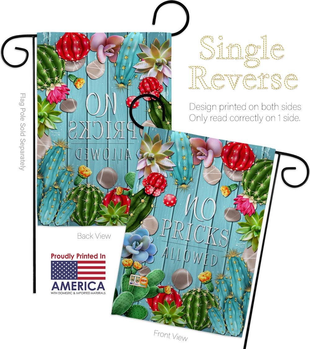 No Pricks Allowed Garden Flag Set Wall Holder Country Living Southwest Desert Cactus Succulent Particular Area Small Decorative Gift Yard House Banner Made In USA 13 X 18.5