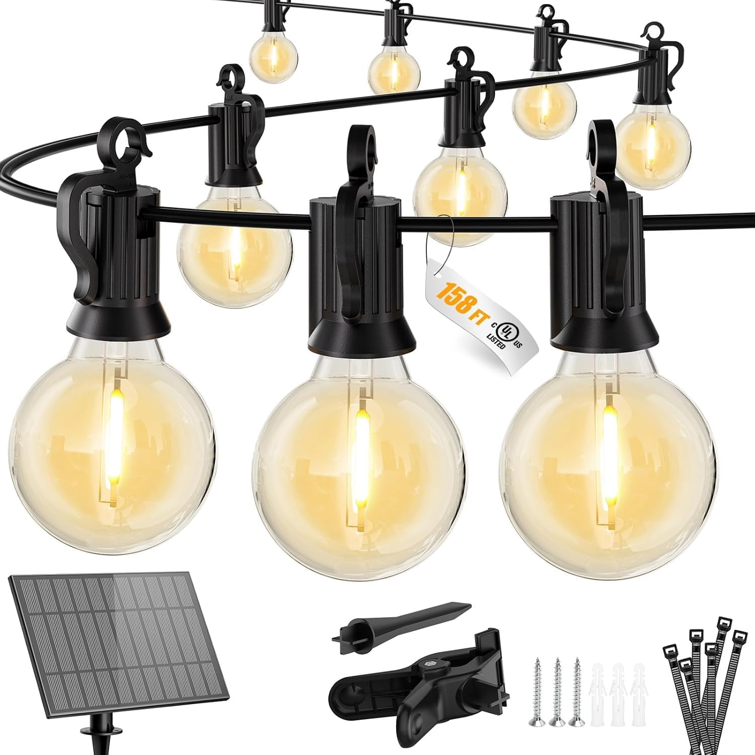 Brightown 38FT 16LED Solar String Lights Outdoor with Remote & USB Port, Shatterproof Bulbs, Dimmable & Timable, 3 Modes, Patio Lights Solar Powered with Mount Clips for Camping Backyard Garden Decor
