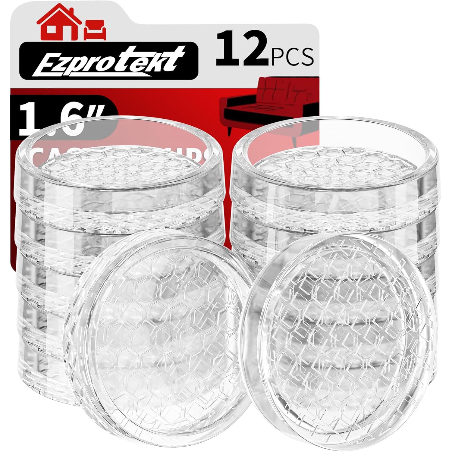 Ezprotekt 1.6 inch Clear Non Slip Furniture Pads for Hardwoods Floors, 12 Pcs Non Skid Round Rubber Furniture Coasters Cups Floor Protectors for Sofa Bed Couch Chair Desk, Prevent Scratches — image 1