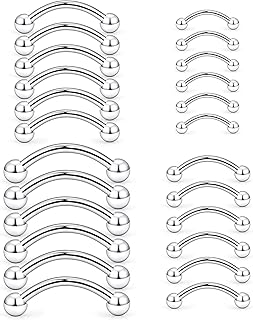 Hoeudjo Eyebrow Piercing Jewelry 16G Surgical Steel Curved Barbell with Ball Kit Tragus Ring Piercings Jewelry 16-24Pcs 6mm 8mm 10mm 12mm