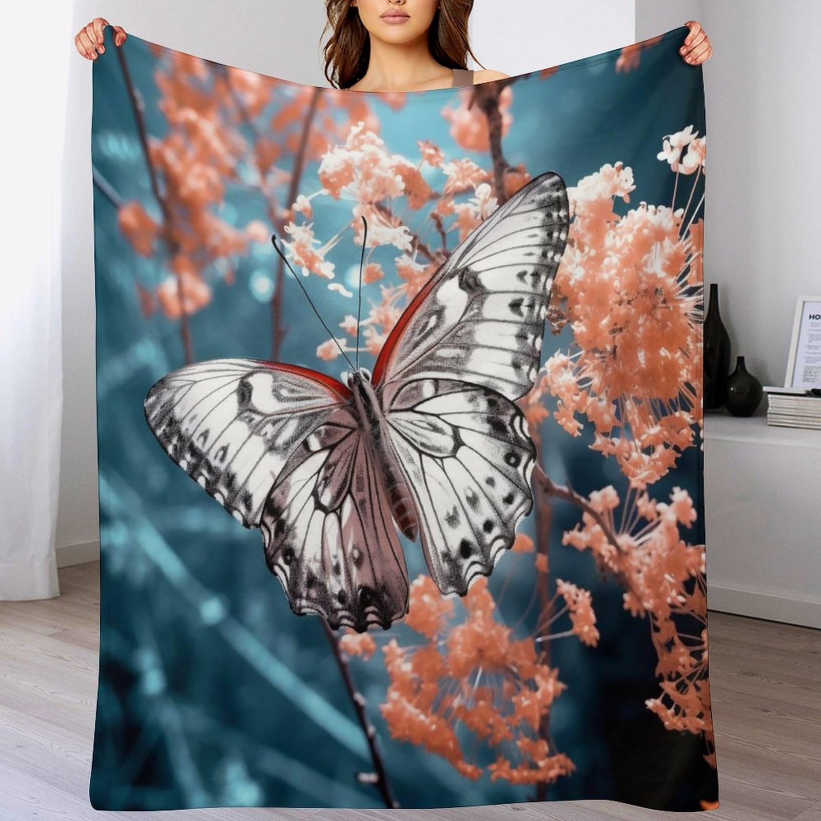 Couverture flannel papillon 150x200cm très doux jeté de canapé confortable