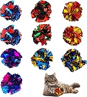10 Pack 2.3 Inch Cat Crinkle Balls - Colorful Mylar Interactive Toys for Cats & Kittens, Boost Activity, Hunt Instinct & Fitness