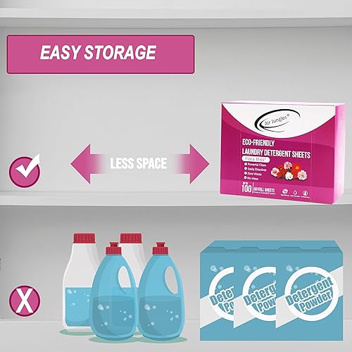 Miniatura 7 de Air Jungles Hojas de detergente para ropa sucia de 50 hojas, aroma Flora Bliss, hasta 100 lavados, ecológicas, fáciles de usar, solución cero
