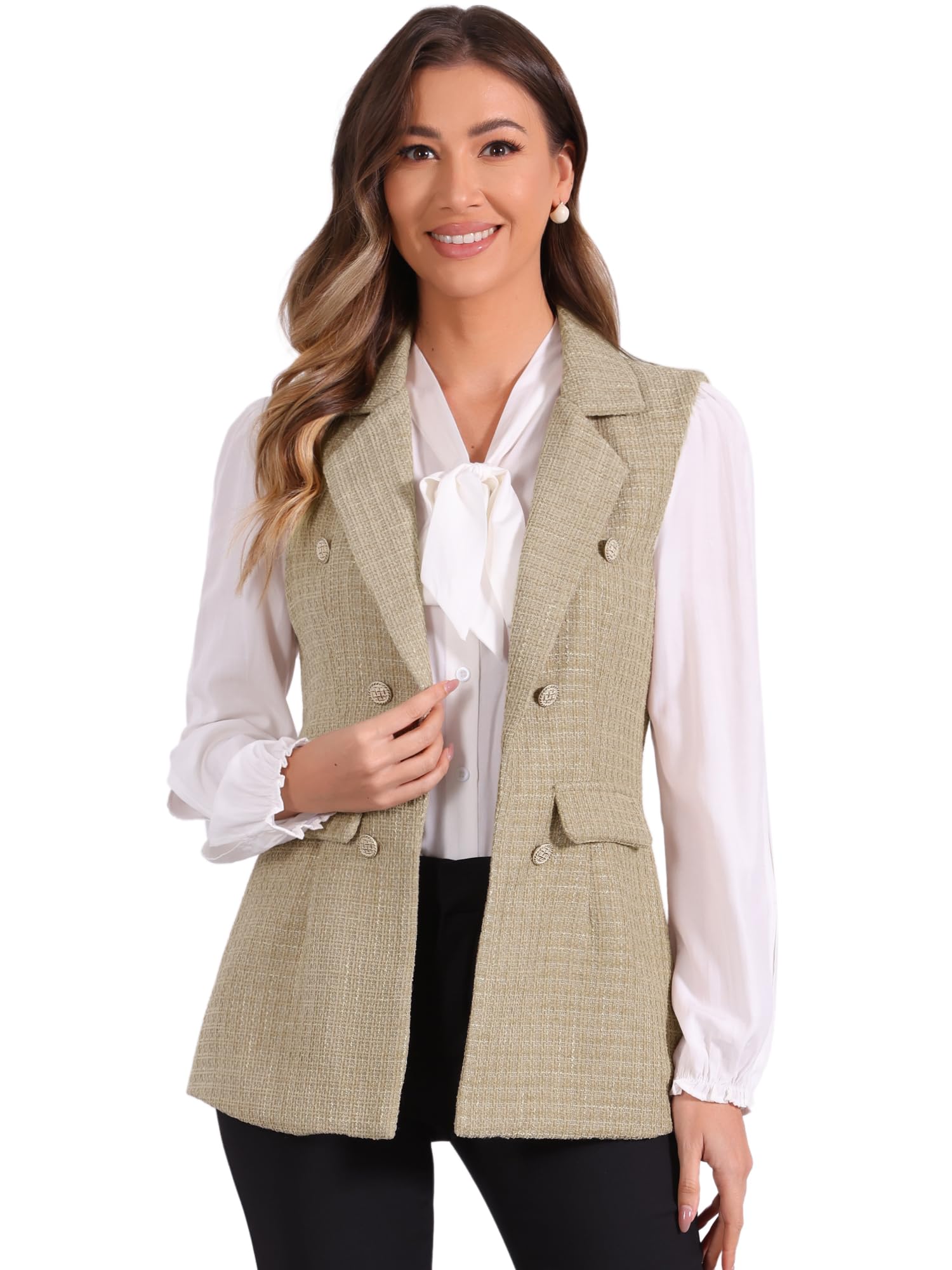Chaleco de tweed para mujer Allegra K cárdigan vintage sin mangas 6