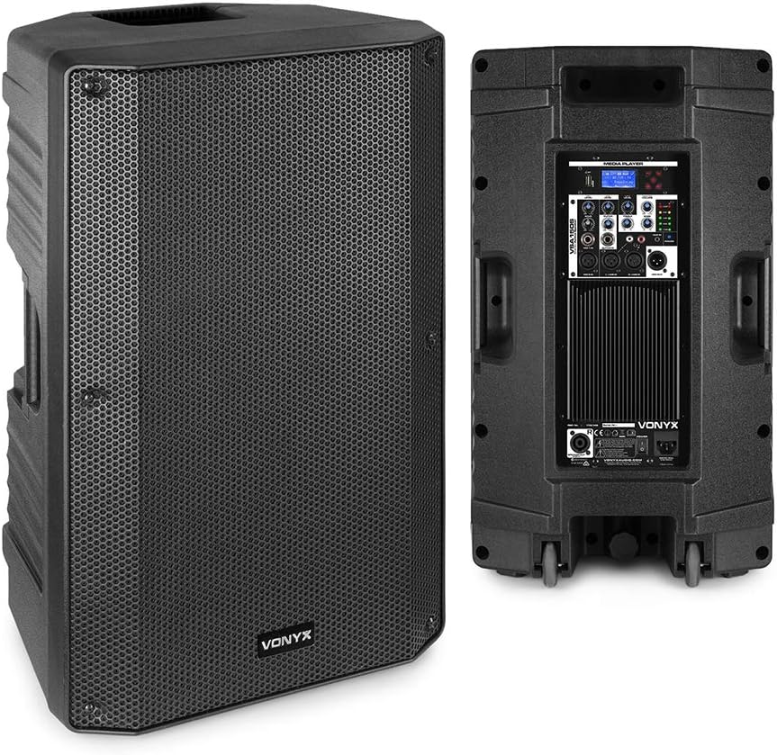 Vonyx VSA150S 15" Active DJ Speaker Set 1000W with Bluetooth, USB Media Player, Dual Amplifier & Microphone Input for DJs, Bands, PA, Venues & Events