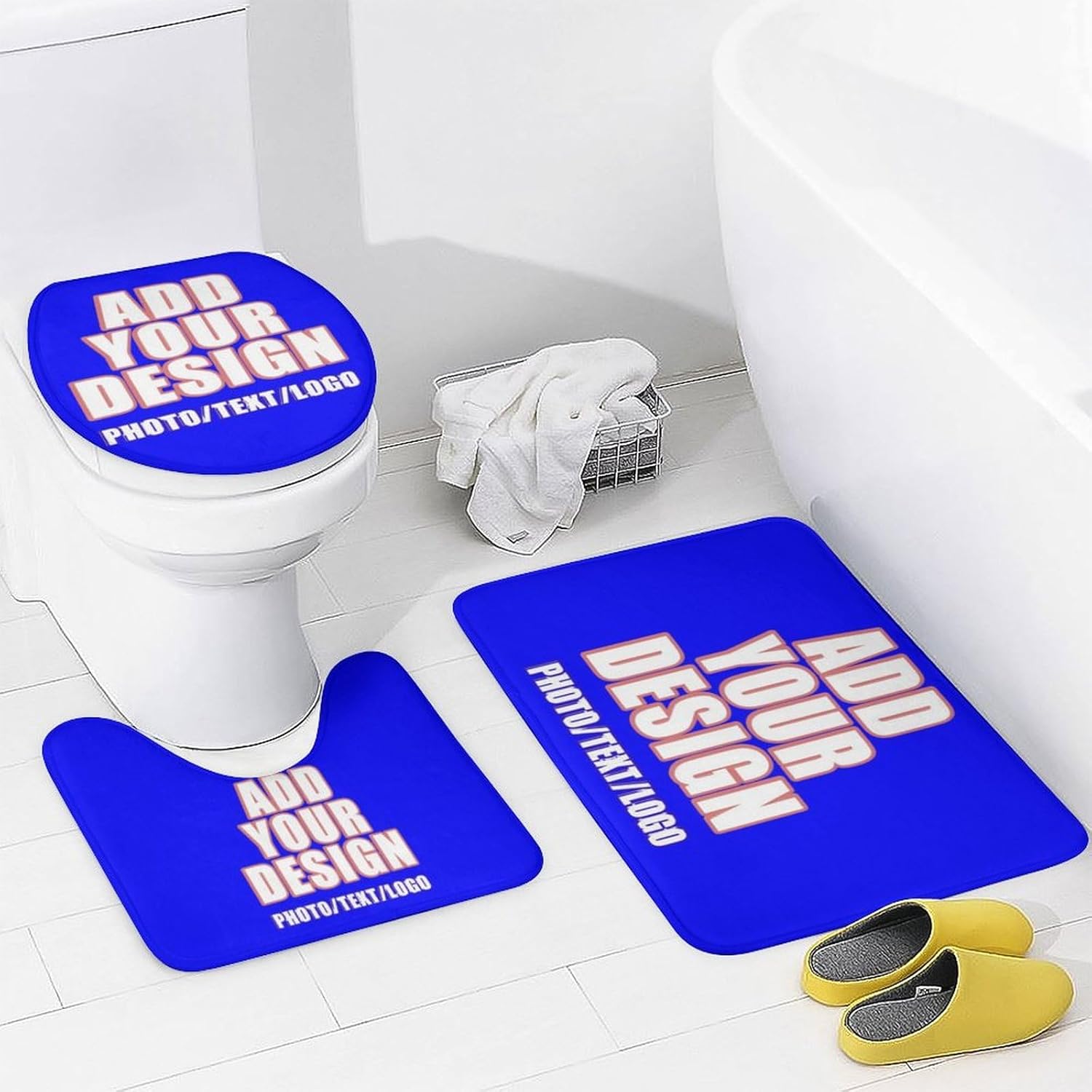 Custom Bathroom Sets with Shower Curtain and Rugs Waterproof Shower Curtain U-Shape Rugs Personalized Bath Curtains with Your Design Photo Text Logo Style02