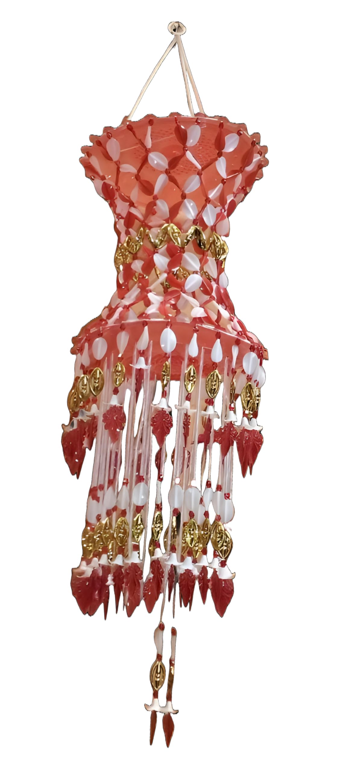 Compressible Red and Golden Touch (Plastic) Jhumar Chandelier for Home Decor, No LED or Electricity OR Battery-image-42