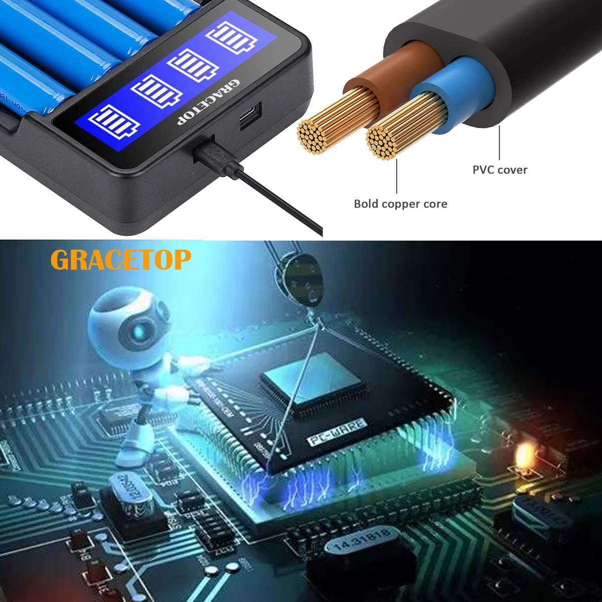 18650 Battery Charger 4 Bay LCD Display for 3.7V/1.2V Rechargeable Battery for Li-ion 18650 14500 Batteries, Ni-MH/Ni-Cd A AA AAA Batteries (Not Battery)