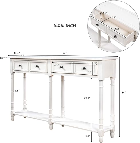 Miniatura 2 de P PURLOVE Mesa consola retro para sofá de entrada con cajones y estante mesa de sala de estar (blanco marfil) Blanco marfil,Azul marino (Antique