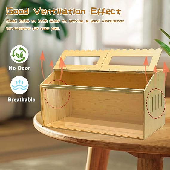 Wooden Hamster Cage, Large Hamster Cage with Openable Top, 80x40x40 cm Transparent Dwarf Hamster Cage, Outdoor Exercise Play House for Syrian Hamsters