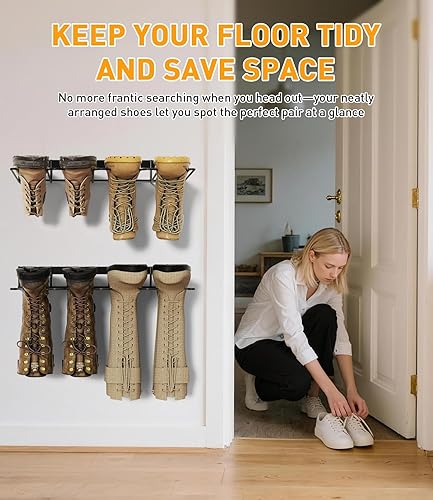 Miniatura 4 de Estante para Botas Colgador de Waders Montado en Pared - (4 Pares) Organizador de Botas de Metal Resistente, Soporte Alto para Zapatos para Armario,