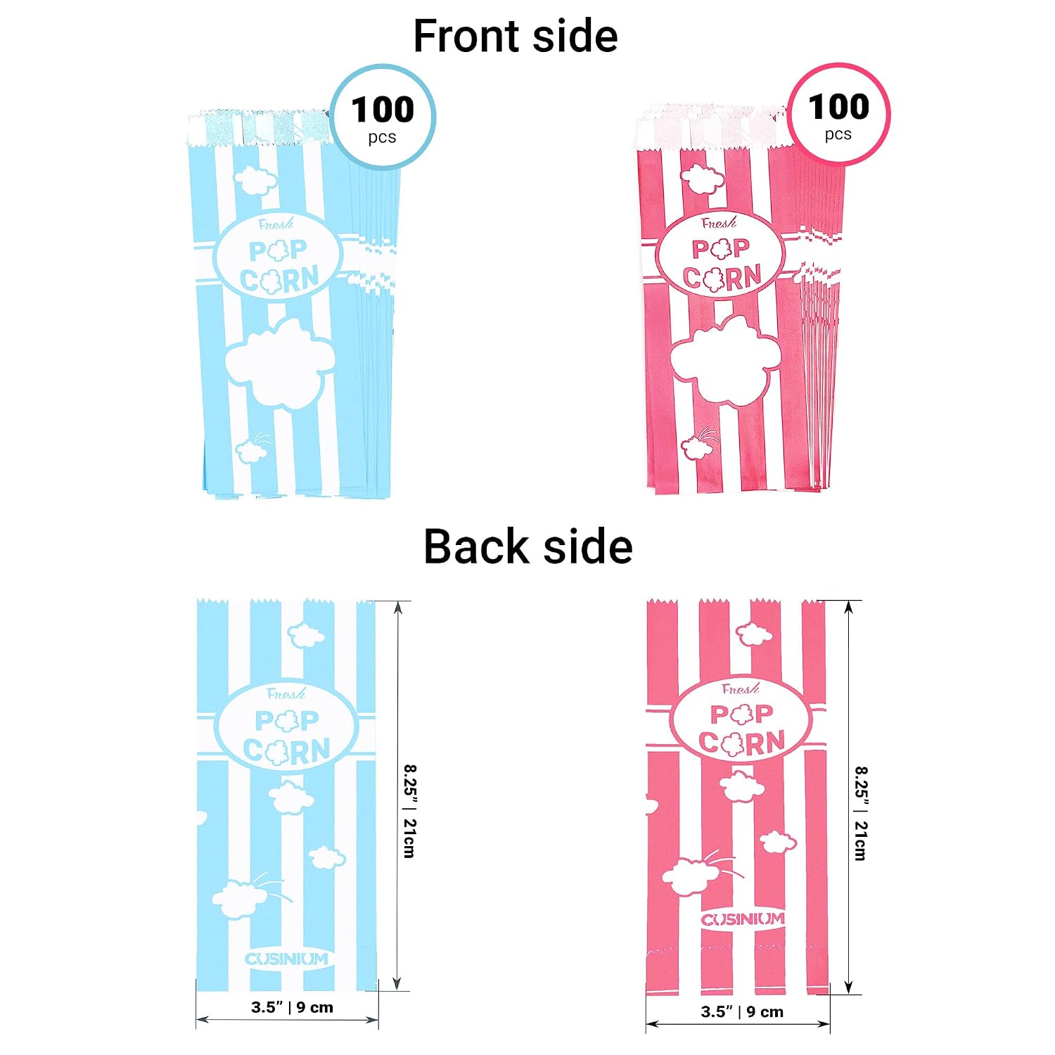 [100-Pack] Pink + [100-Pack] Pastel Blue 1oz Paper Popcorn Bags - Customizable - Carnival Theme Bundle image 4