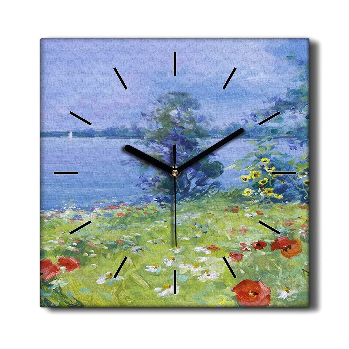 Horloge murale salon nature et fleurs en toile 30x30 cm pour ambiance zen Coloray
