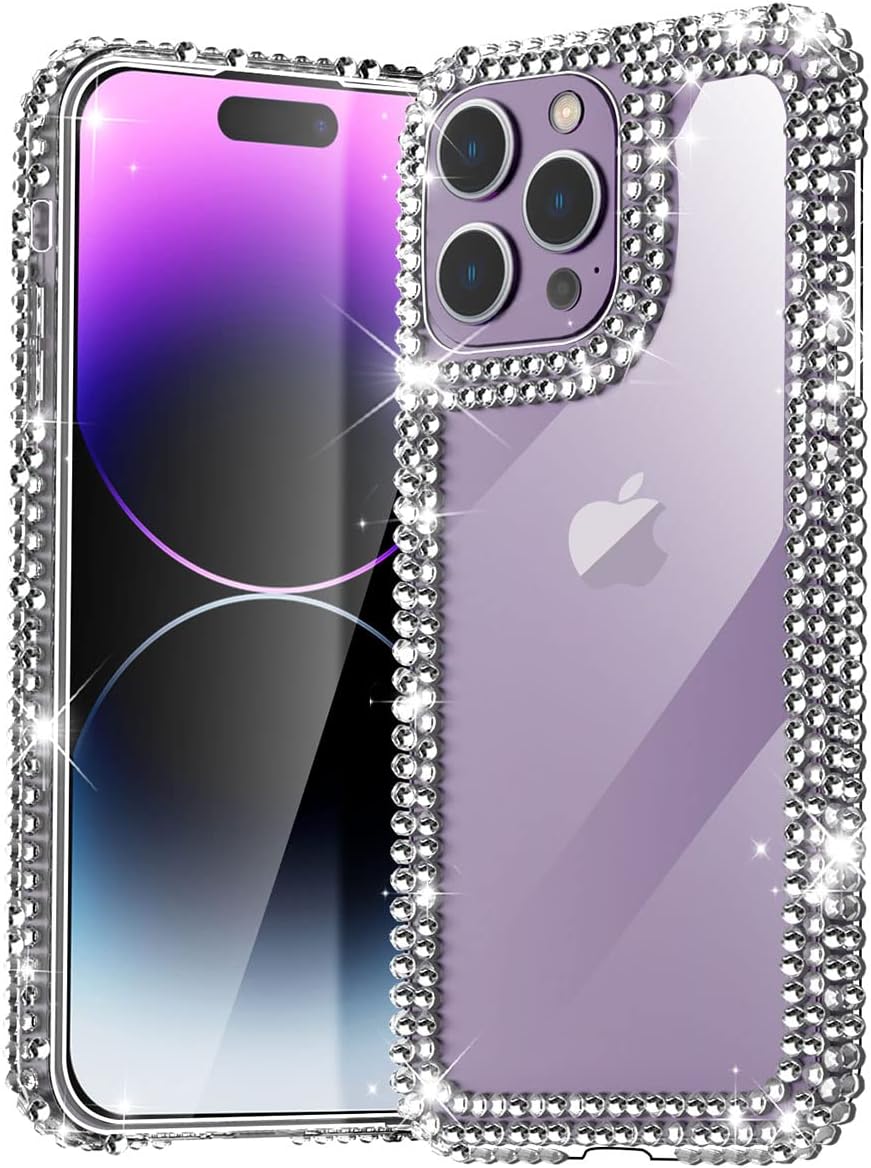 AICase for iPhone 14 Pro Max Case for Women, Glitter with Rhinestone Bling Diamond Girly Sparkle Cute Clear Phone Case for iPhone 14 Pro Max, Luxury Pretty Fashion Protective Case for Girls