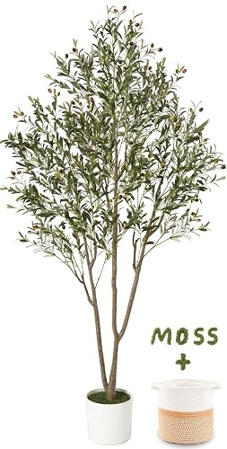 7FT Olive Trees Artificial Indoor with Planter&Basket, Tall Faux Olive