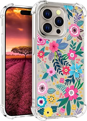 Miniatura 1 de Funda compatible con iPhone 15 Pro, transparente con diseño de flores bonitas y flores femeninas, funda de silicona transparente para iPhone 15 Pro
