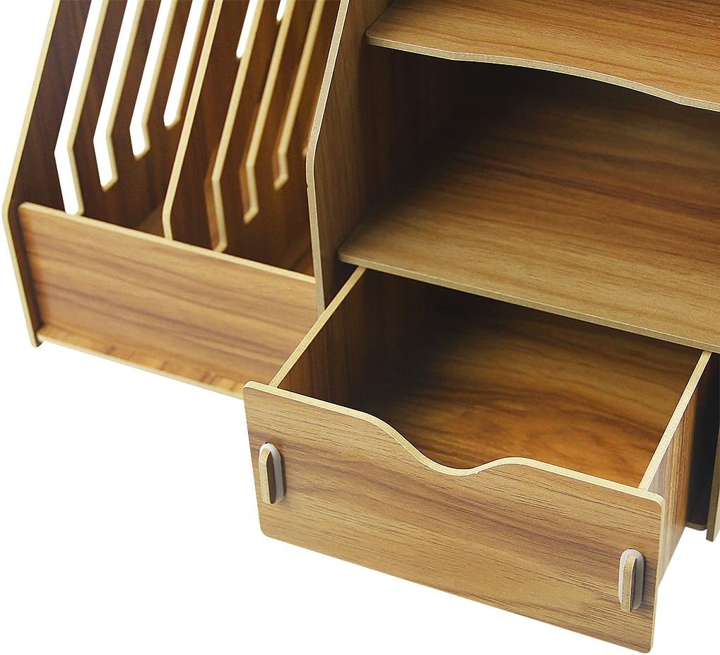 Amazon デスク上置棚 卓上収納ラック ファイルボックス 引き出し付き 木製 本立て マガジンラック オフィス 書類入れボックス ペン立て付き 机上用品 文具 整理整頓 組み立て式ファイルスタンド おしゃれ 文房具 オフィス用品 デスク上置棚 文房具 オフィス用品