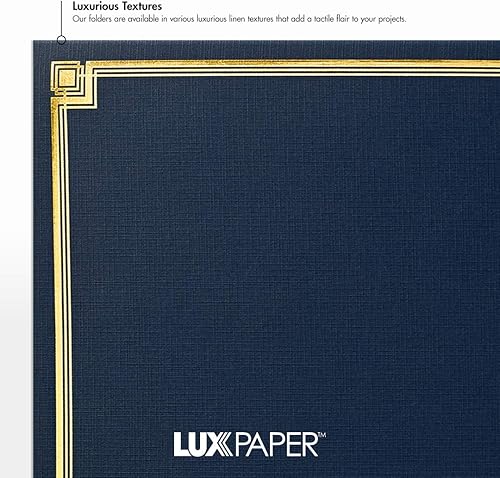 Miniatura 5 de LUXPaper Porta certificados de 9.5 x 12 pulgadas, lino azul náutico, borde de lámina dorada en relieve, cubierta de 100 libras, 25 unidades
