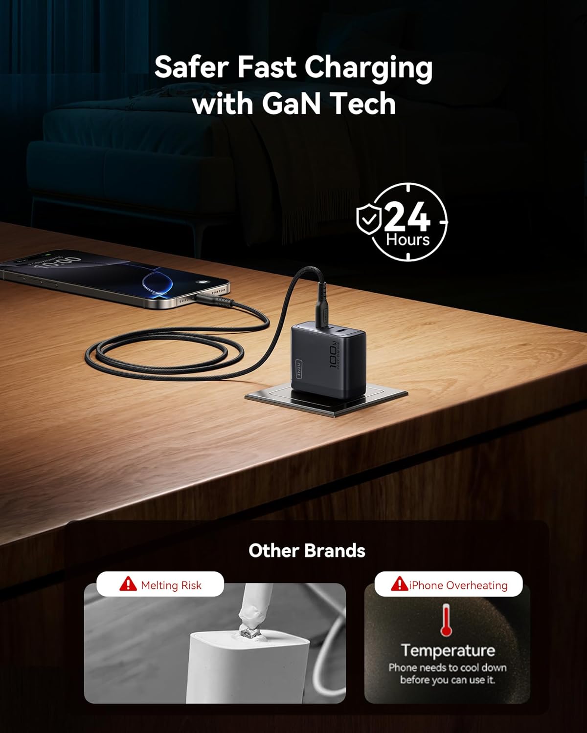 INIU USB C Charger Block, 100W 3-Port PD Fast Charging, Advanced GaN Power Adapter, Foldable Charger with USB C Cable for MacBook Air 13 Pro, iPad, iPhone 17 16 Pro Max, Samsung S25 S24, Switch 2 etc - Image 7