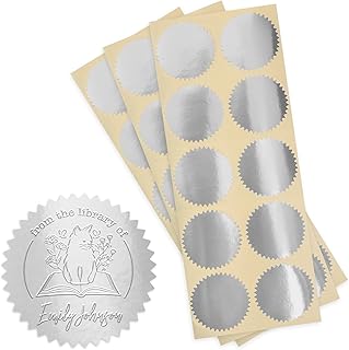 MaxMark 2" Self Adhesive Glossy Silver Seal Labels for Certificates, Library, Notary Embossing Seals - 100 Count