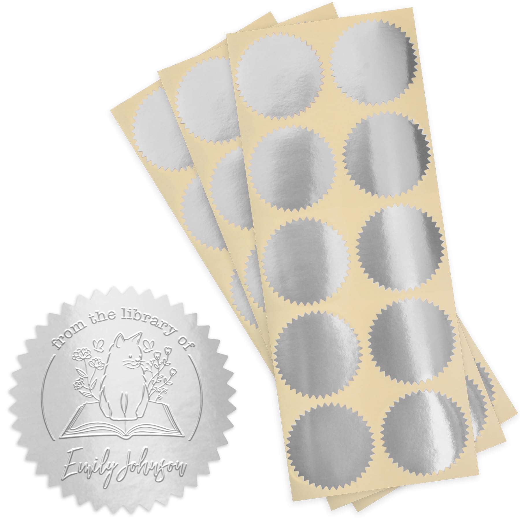 MaxMark 1.75" Self Adhesive Glossy Silver Seal Labels for Certificates, Library, Notary Embossing Seals - 100 Count