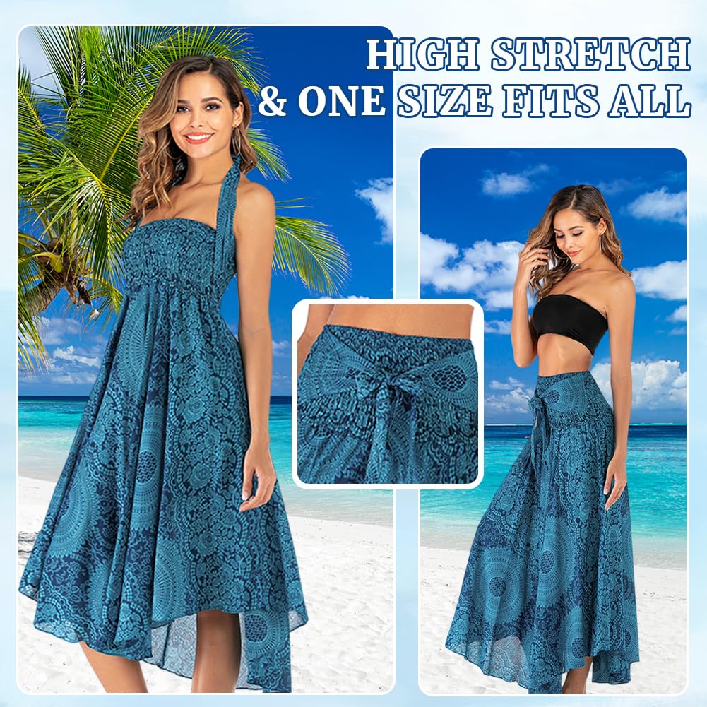 HAGOT Gonna Lunga Elegante 2 in 1 da Donna, Abito Vintage con Scollo all'Americana, Gonne Estive Boho