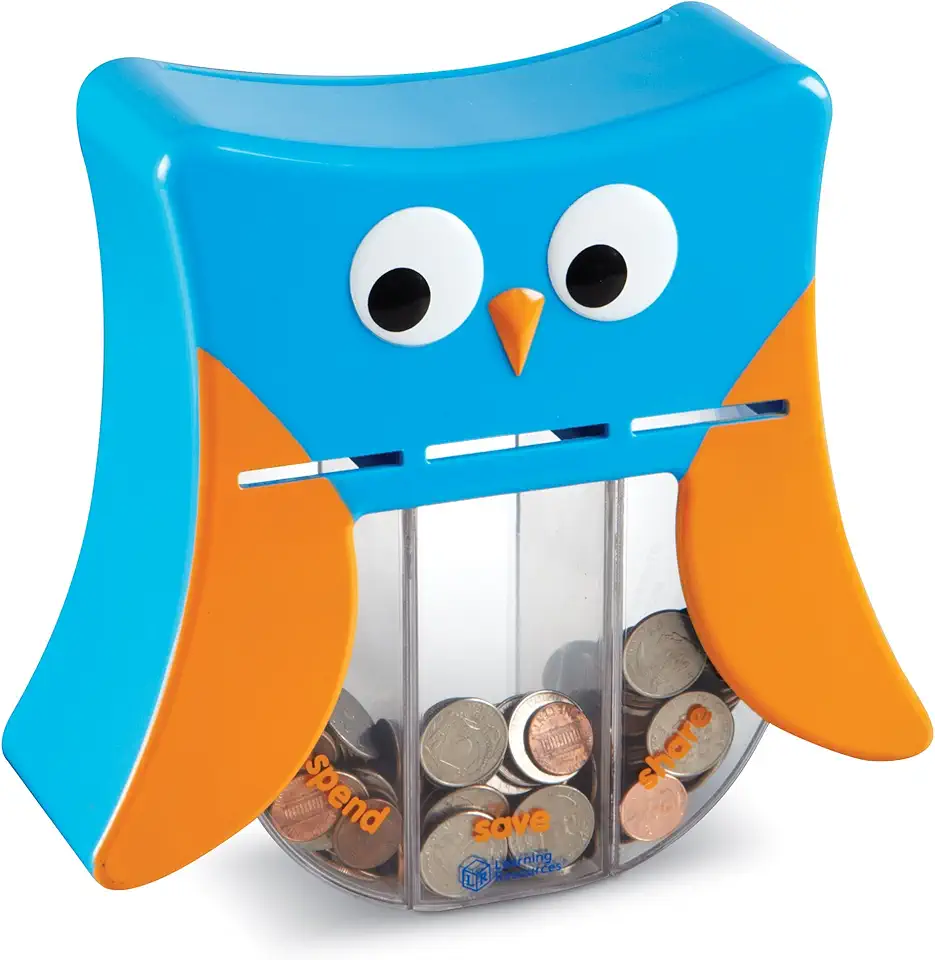 Learning Resources Wise Owl Teaching Bank, Money Toy, Save Spend Give Bank, Ages 3+, multicolor
