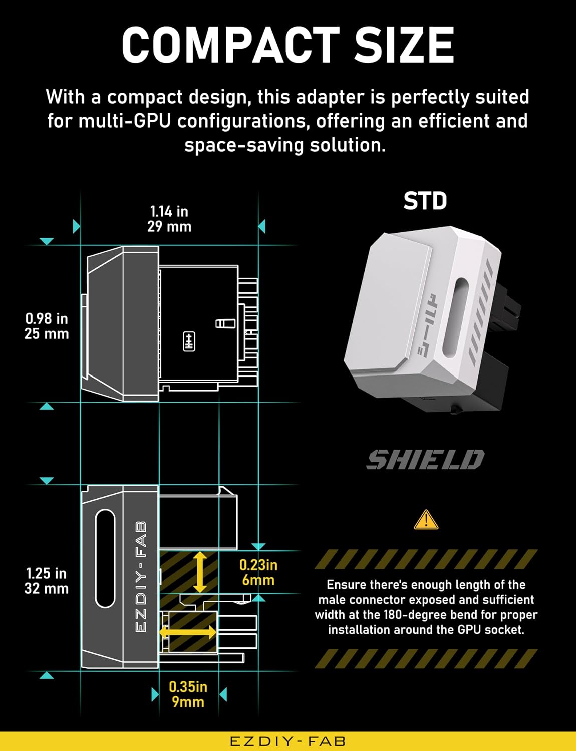 71dgPLCi7LL._SL1500_ EZDIY-FAB Shield Series PCIe 5.0 12VHPWR 12+4 Pin 180 Degree Right Angle Connector Power Conversion Adapter GPU Power Connector for Graphics Card Compatible RTX3090Ti,4070Ti,4080,4090 Standard Type