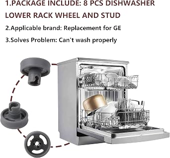 WD12X10231 Dishwasher Lower Rack Wheel And Stud Replacement for GE,Replaces 1263942 AP3994981 PS1481883 Pack of 8