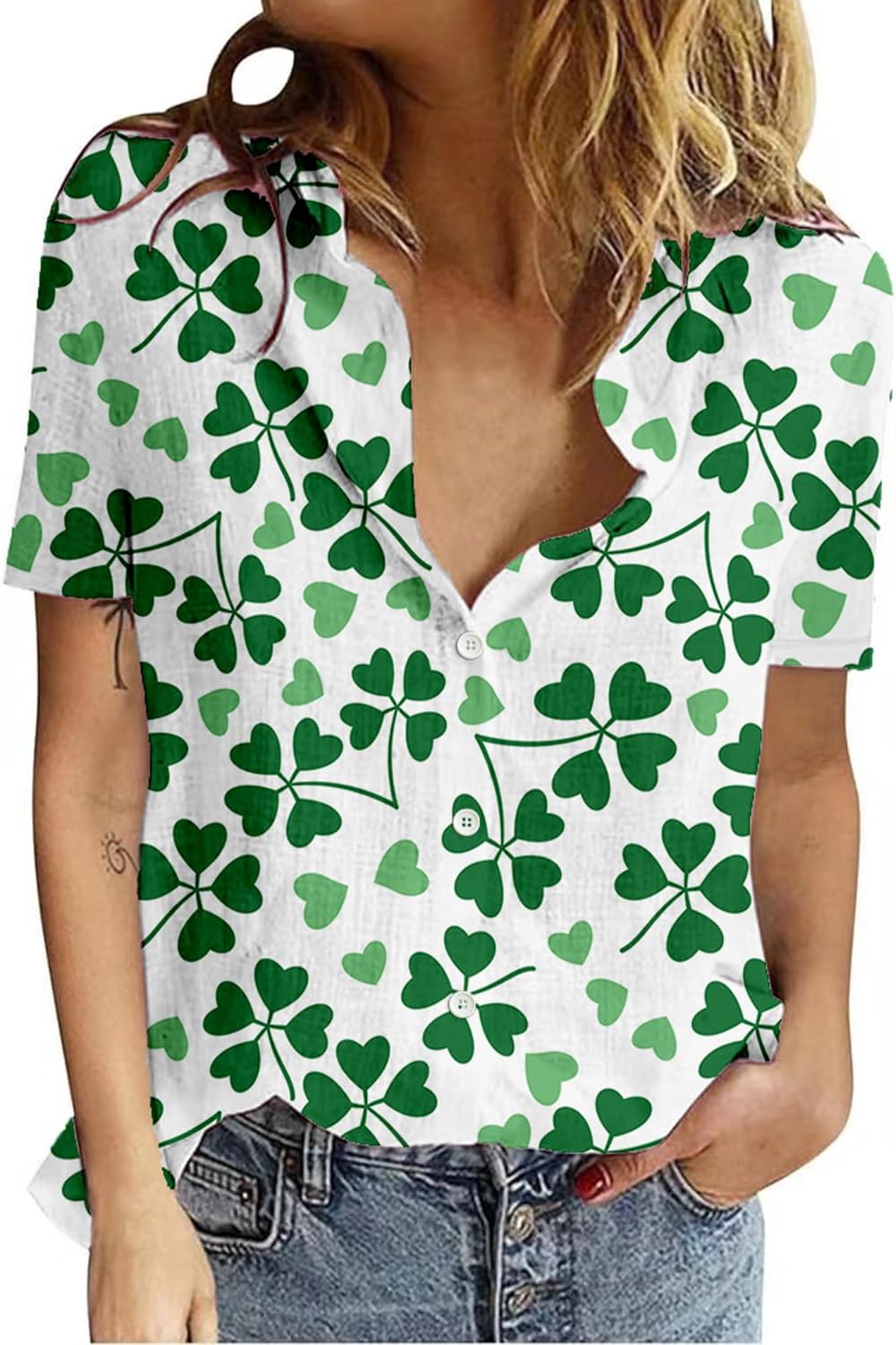 Hawaiian Button Down Shirts for Women Funny Cute Holiday Casual V Neck Short Sleeve Tops Blouse