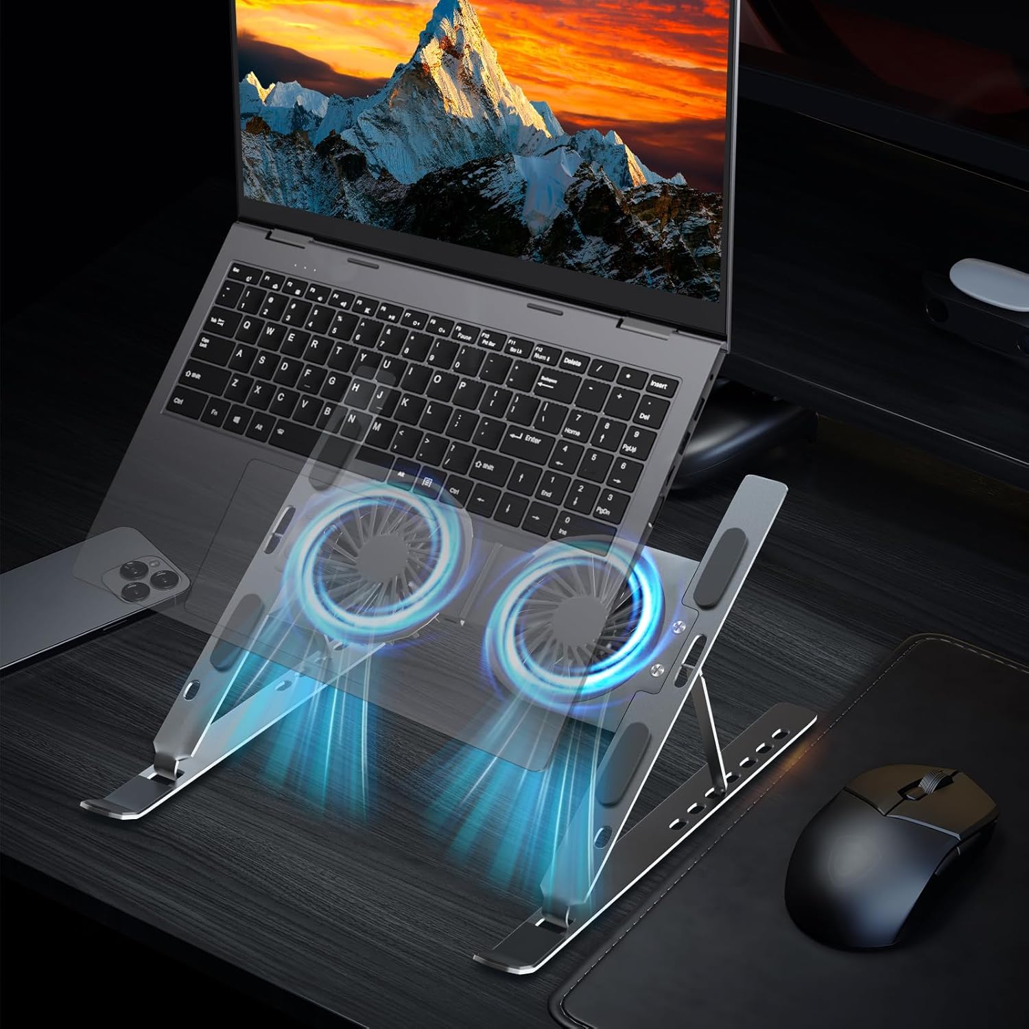 Laptop Cooling Stand with Removable Radiator, Height Adjustable Laptop Cooling Stand for 17" Laptops - Silver